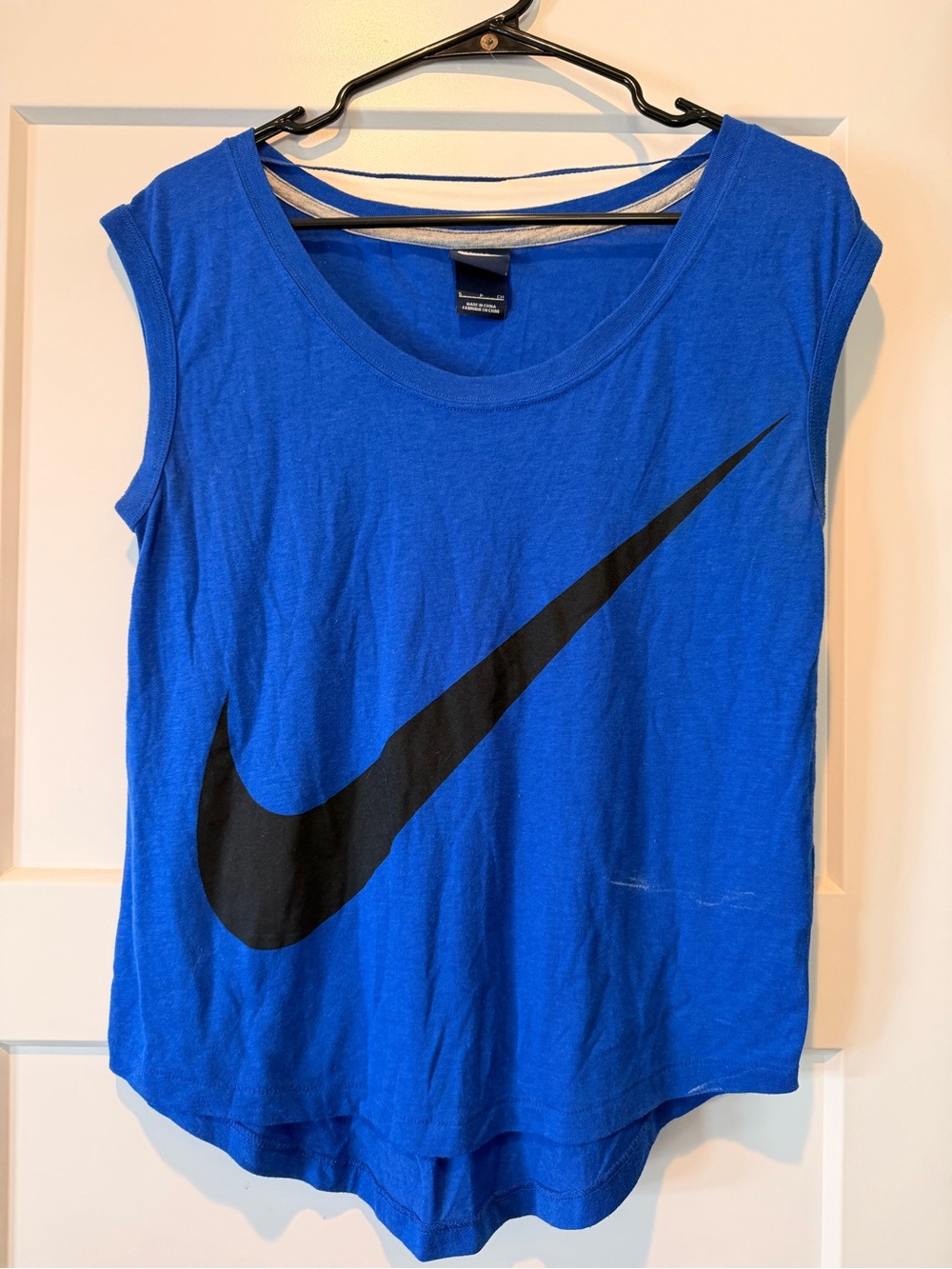 Womens Nike Blue Oversized Swoosh Sleeveless Tank Top Size S